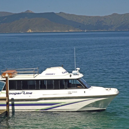 Travellers get ready to board a Cougar Line vessel in the Marlborough Sounds