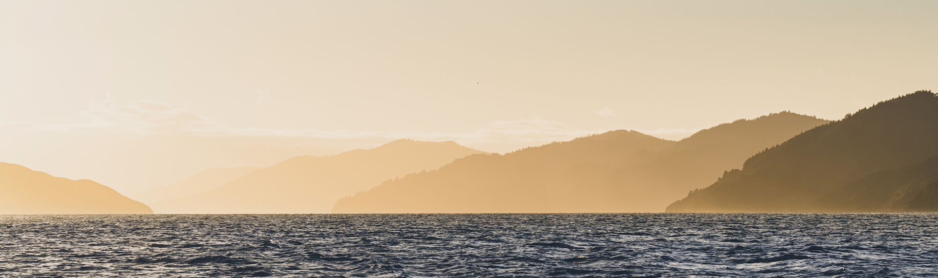 Sunset over Marlborough Sounds, New Zealand