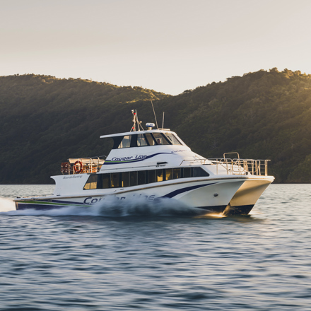 Cougar Line boat Sounds Exciting cruises through calm waters in Queen Charlotte Sound/Tōtaranui, Marlborough Sounds, New Zealand