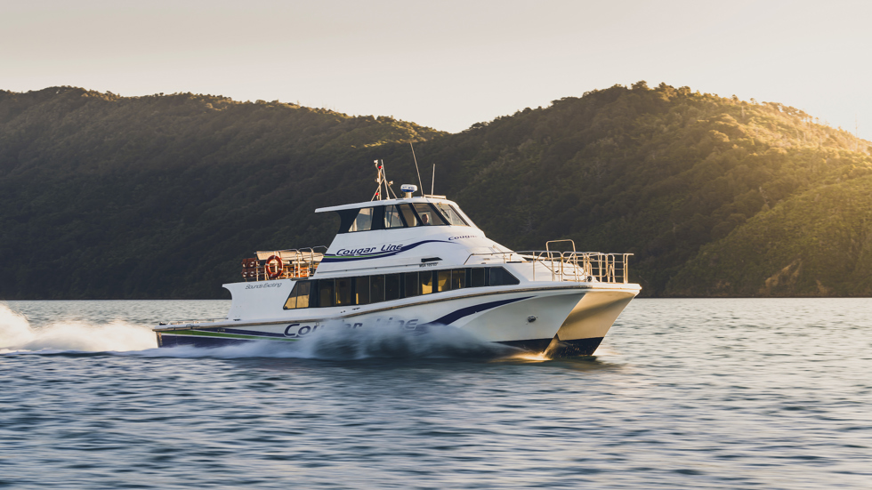 Cougar Line boat Sounds Exciting cruises through calm waters in Queen Charlotte Sound/Tōtaranui, Marlborough Sounds, New Zealand